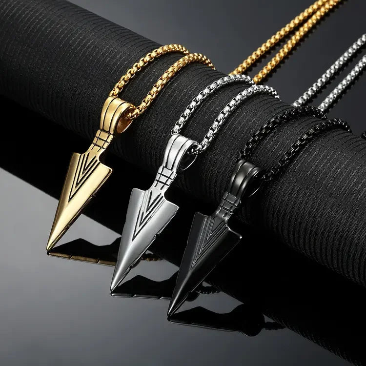 Hiphop Stainless Steel Arrow Pendant 51mm Spearhead Charm Gold Silver Men Round Box Chain Arrowhead Necklace