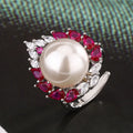 Gold Pearl Heart Ring With Sapphire & Diamond Accents Ring MegaBDM