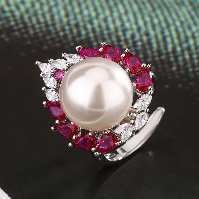 Gold Pearl Heart Ring With Sapphire & Diamond Accents Ring MegaBDM