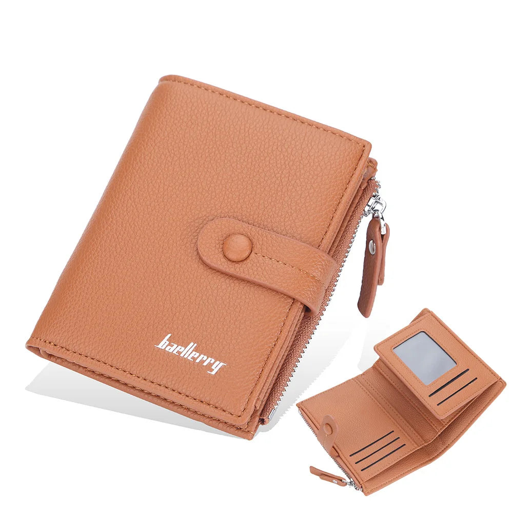 For Baellerry Women's Slim Compact Trifold PU Leather Wallet Black RFID Multi-Card and Money Clip Thin with Polyester Lining