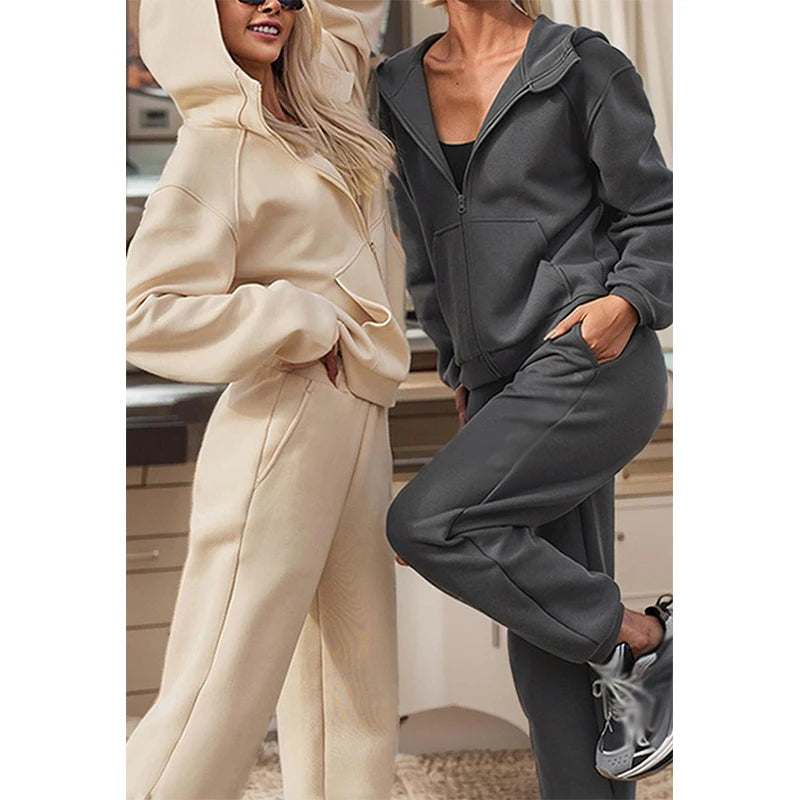 Fall Winter Women Clothes Custom Tracksuit Sweatsuit Set 2 Piece Zip up Hoodie and Jogger Set Space Cotton Women's Sets