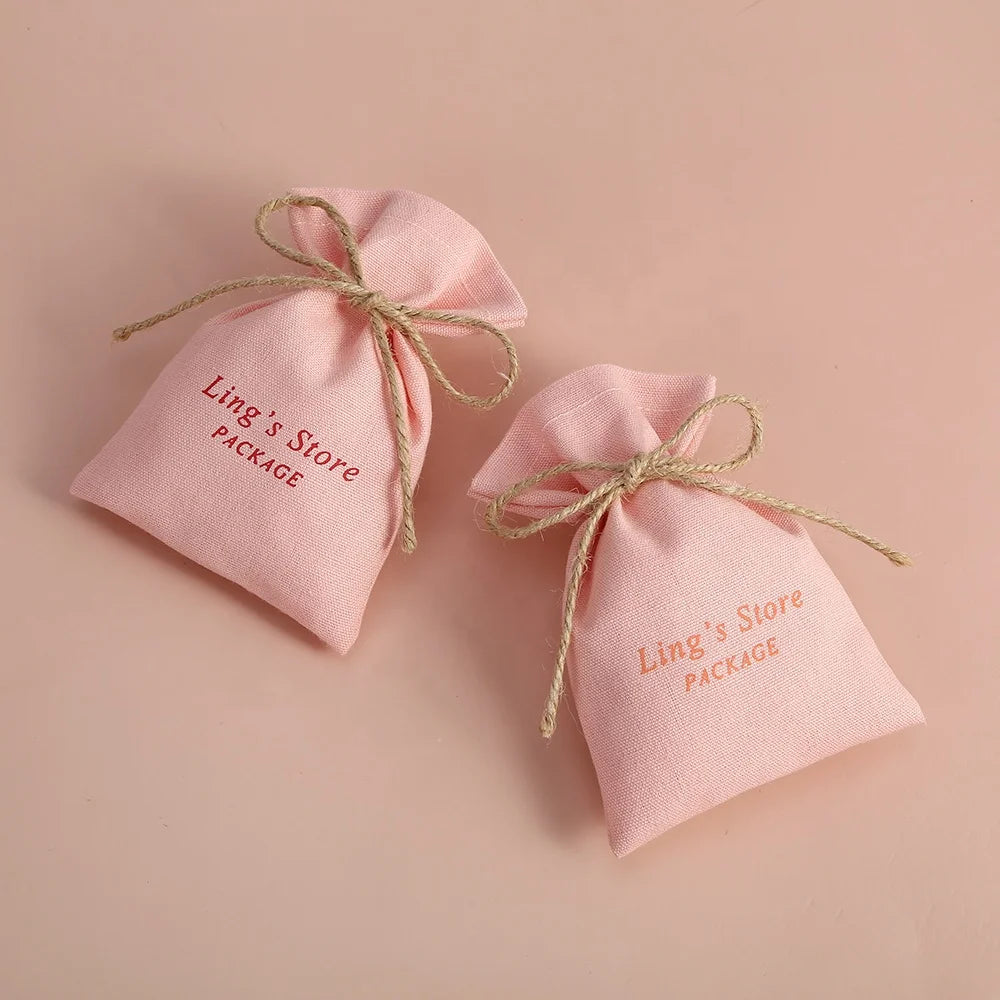 8x10cm Personalized Small Drawstring Bag Canvas Linen Jewelry Container for Necklace Packaging Pouch Bolsa De Joyeria De Algodon