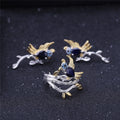C7771 Abiding Cute Natural Blue Sapphire Gemstone 925 Sterling Silver Animal Bird Ring Earrings Jewelry Set