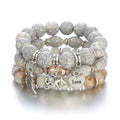 Turquoise Stone Elephant Beaded Bracelet Set  Acrylic Beads Alloy Natural Pendant with Logo Yoga Inspired Charm Bracelet