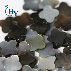 Factory Wholesale Natural Shell Carved Four Leaf Clover Flower Black Mother of Pearl
