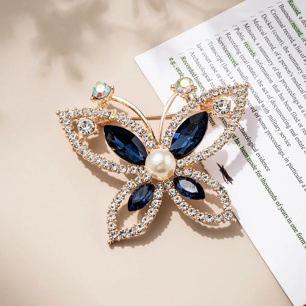 Women's Rhinestone Crystal Butterfly Brooch Pins Elegant Insect Scarf Shawl Corsage Clothing Accessories