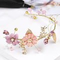 Fashion Temperament Gold  pink Flower Garland  Bride Headband Ladies Bridal Hair Accessories