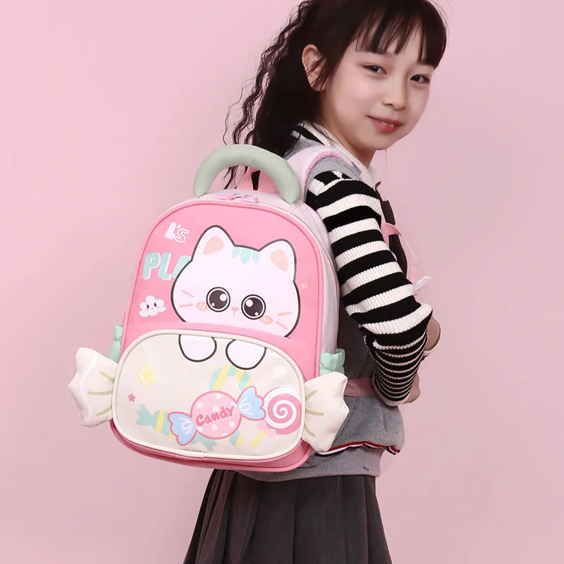 Cute Cat Cartoon Backpack for Boys Girls Schoolbag Zipper Closure Waterproof Stylish Kindergarten Primary School Backpack