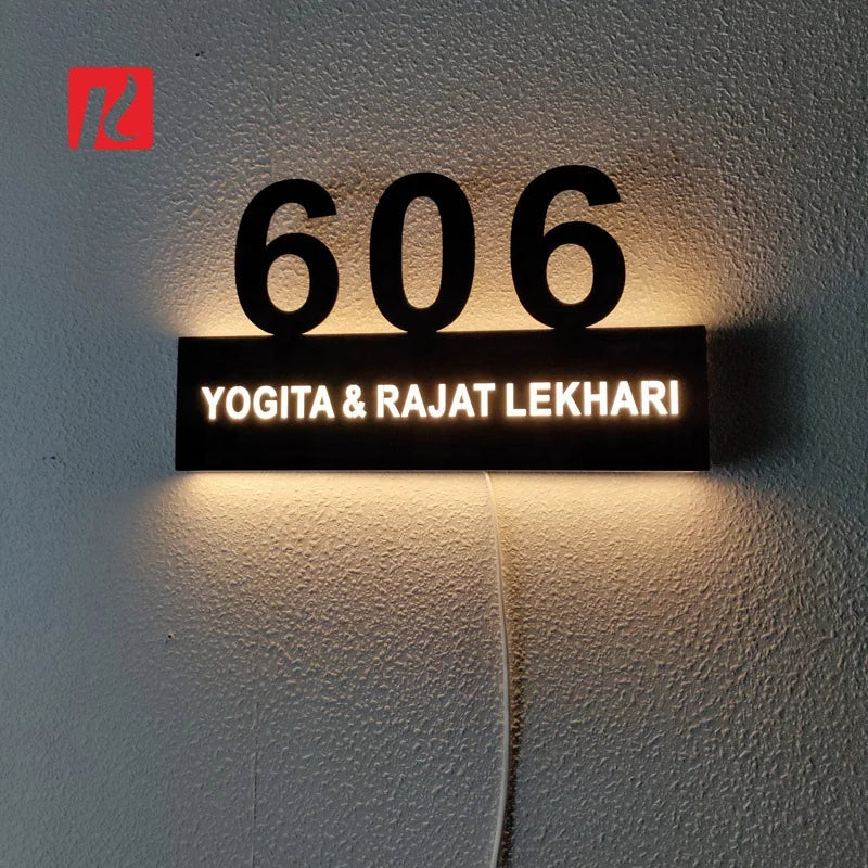 Kexian Custom Led Door Number Apartment Hotel Door Number Plates LED Light Box Illuminated Door Numbers Sign