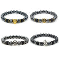 Natural Healing Hematite Men Elastic Bracelet Genuine Lion Leopard Owl Hematite Lava Stone Bracelets for Men Women with Alloy