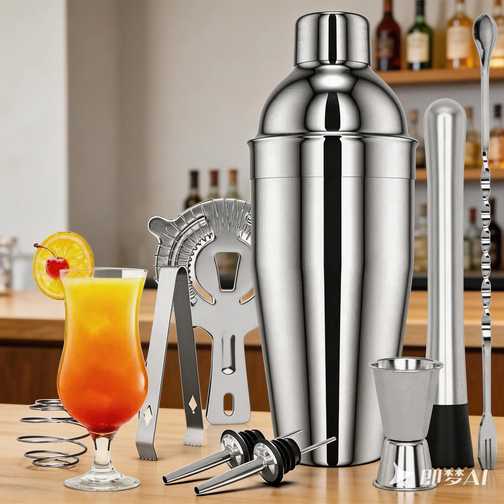 Camol Cocktail Shaker Set 10 Piece Stainless Steel Cocktail Making Set Bartender Kit Cocktail Set with 750ml Shaker