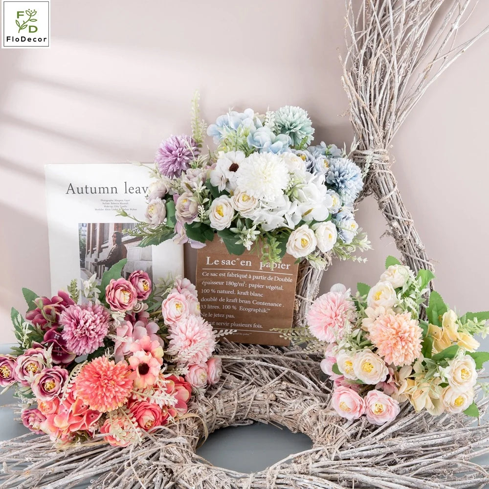 New Arrival Wholesale Artificial Tea Rose Peony Bridal Bouquet Dandelion Flower Bundles Silk for Home Wedding Decoration