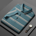 Wholesale Custom of Striped Polo Shirts Men's Summer Ice Silk T-shirts Fashionable Light Luxury Dad's Polo Shirts