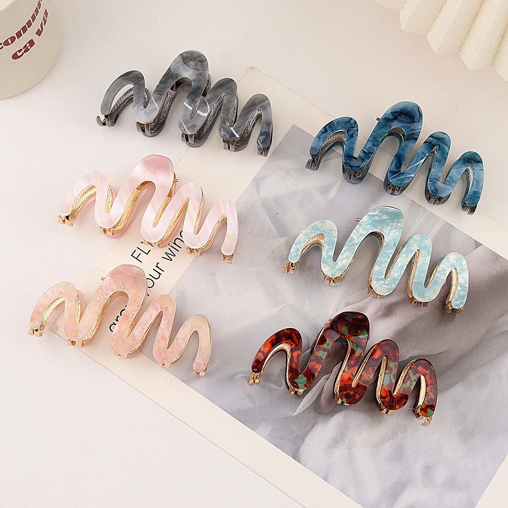 Wave Leopard Acrylic Large Squiggle Metal Claw Clip Hair Accessories For Women