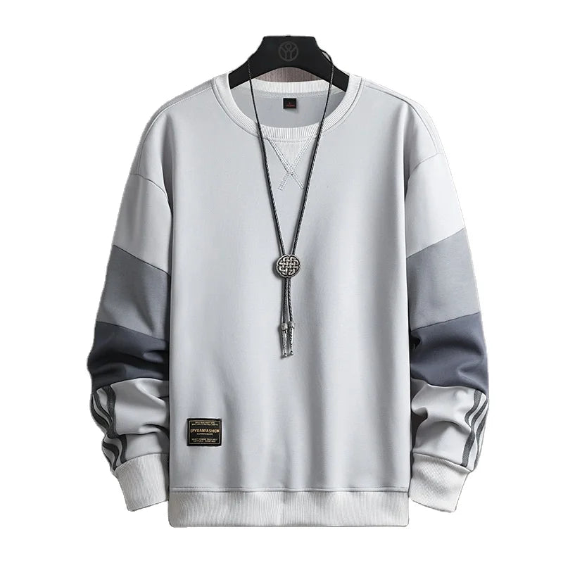 Men's Large Size Loose Pullover Color-Blocking Long-Sleeved Sweater Knitted Weaving with Anti-Shrink Feature