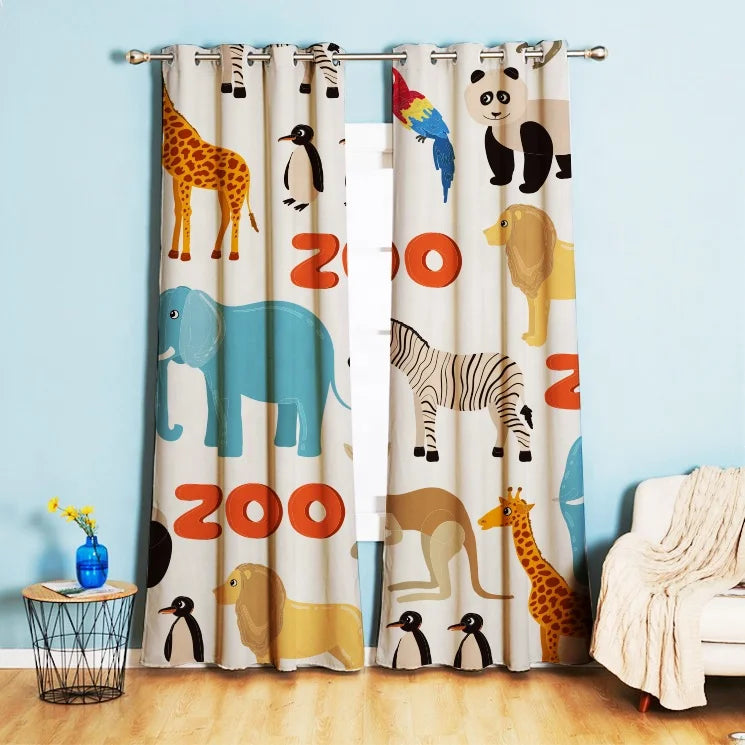 Custom Cartoon Cute Animal Digital Printing Curtains Zoo Lovely Animals Blackout Curtains for Kids Bedroom
