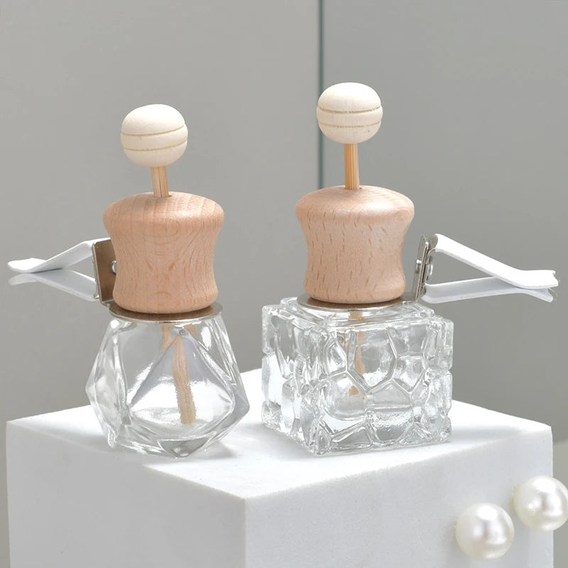 Custom Car Perfume Bottles Clear Glass with Metal Clip Car Diffuser Bottles
