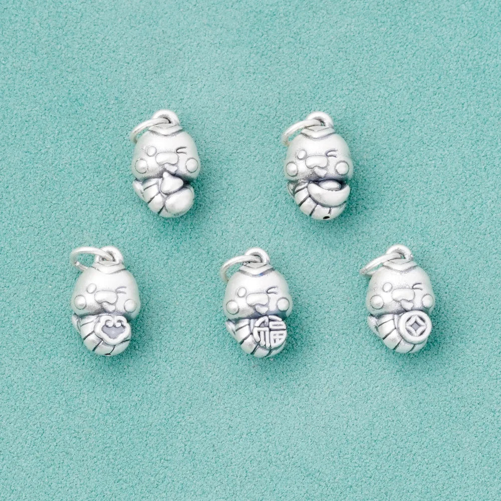 S999 Silver Vintage Snake Pendant Wufu Zodiac Charm for DIY Handwoven String Bracelet & Necklace Jewelry Findings Components