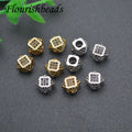 Silver Gold Plating Big Hole CZ Paved Geometric Square Metal Spacer Bead Diy Jewelry Accessories