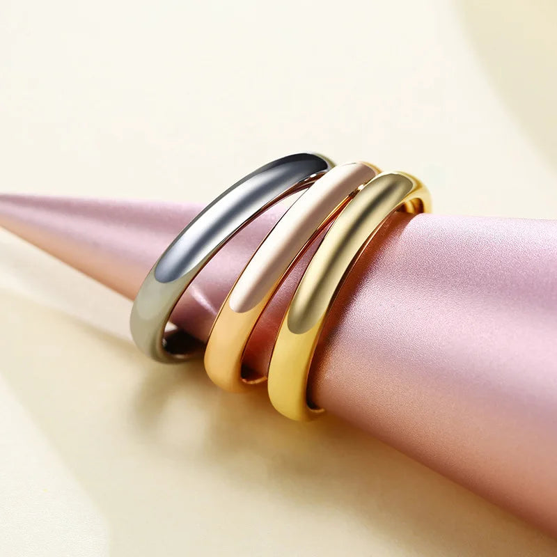 Poya Fashion Simple Design 3mm 18K Gold Silver Rose Gold Plated Domed Tungsten Ring for Women Girls