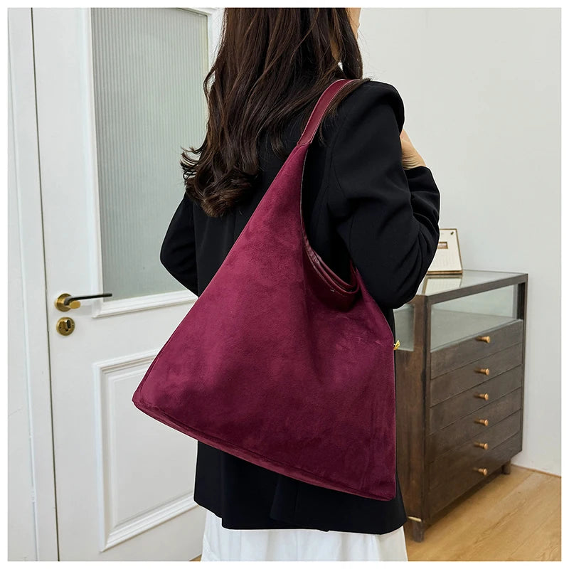 Design Purse Women Custom Portable Fashion Trend Brown Suede Tote Leather Shoulder Bag Faux Suede Tote Bag with logo