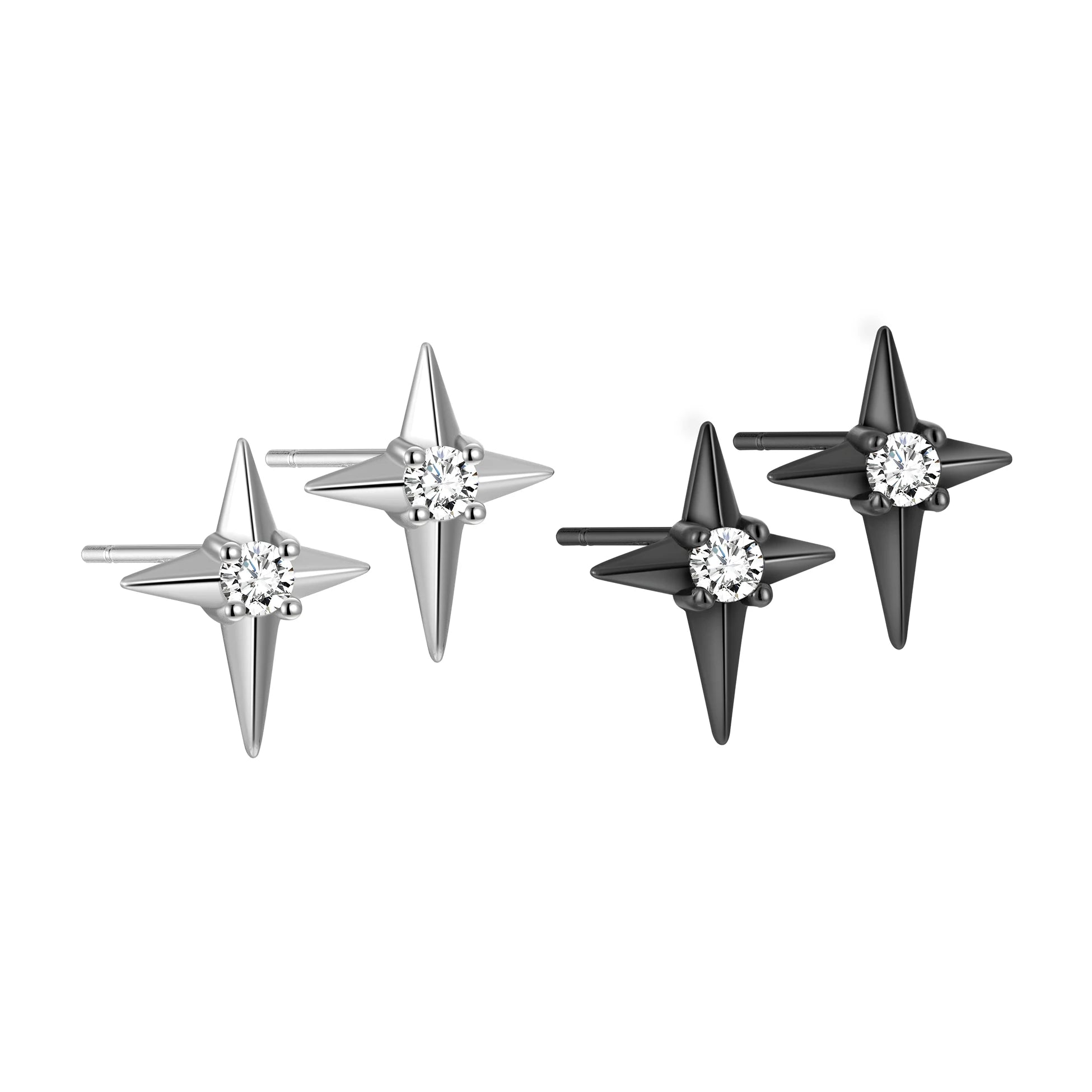 New Fashion 925 Sterling Silver Black Star Zircon Stud Earrings for Men Women Jewelry Wholesale