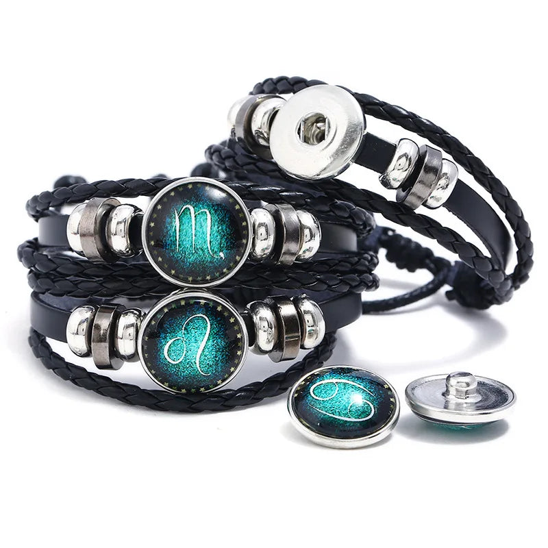 New Arrival Punk 12 Animal Sign Bracelet Multilayer Woven Wristbands Leather Bangle Bracelets for Men and Women