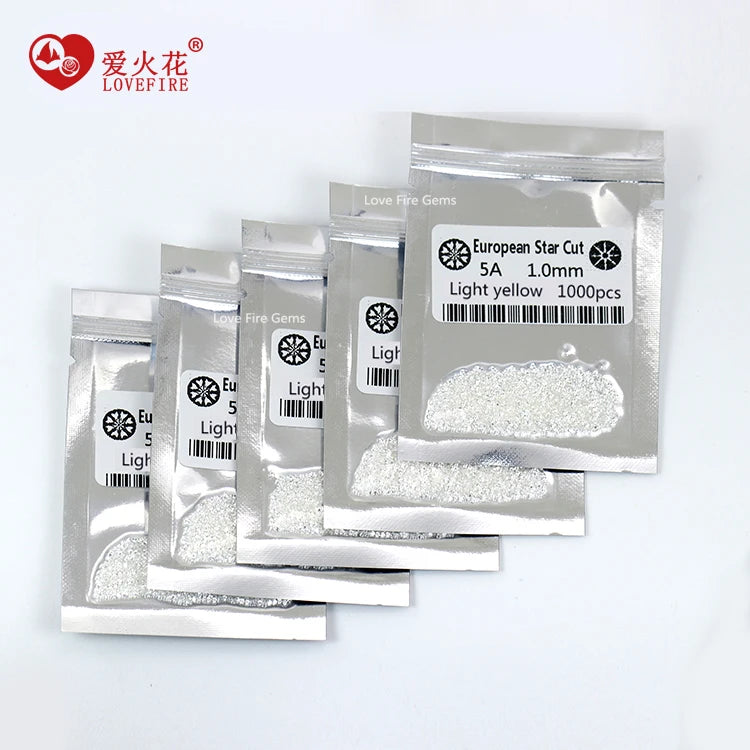 1000pcs/bag EQ Star Cut Very Light Yellow 5a Simulate Diamond G White Color Loose Cz Stone Round Cubic Zirconia