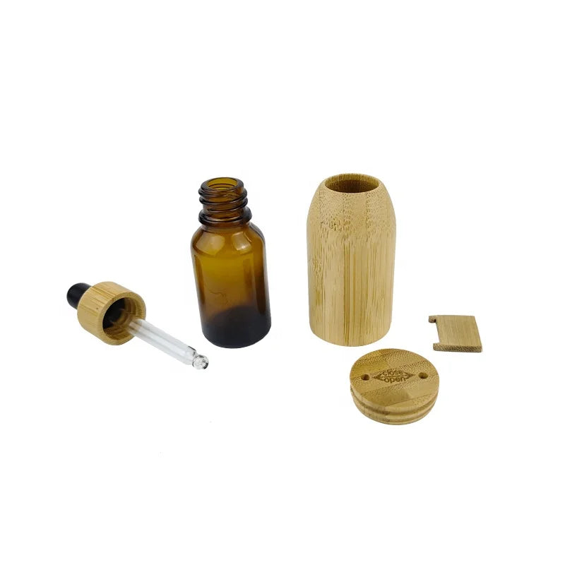 Unique Bpa Free Luxury Biodegradable 10ml 15ml 20ml 30ml 50ml 100ml Cosmetic Package Replaceable Bamboo Glass Dropper Bottle