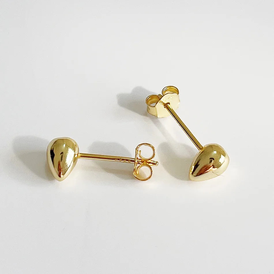 Vintage Jewelry Silver Beads Water Drop Women 925 Sterling Silver Gold Plated Studs Earrings