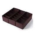 3 Pack Brown Foldable 6-Cell Drawer Organizers Closet Cabinet Storage Boxes for Clothes Functional Design for Wardrobe Use