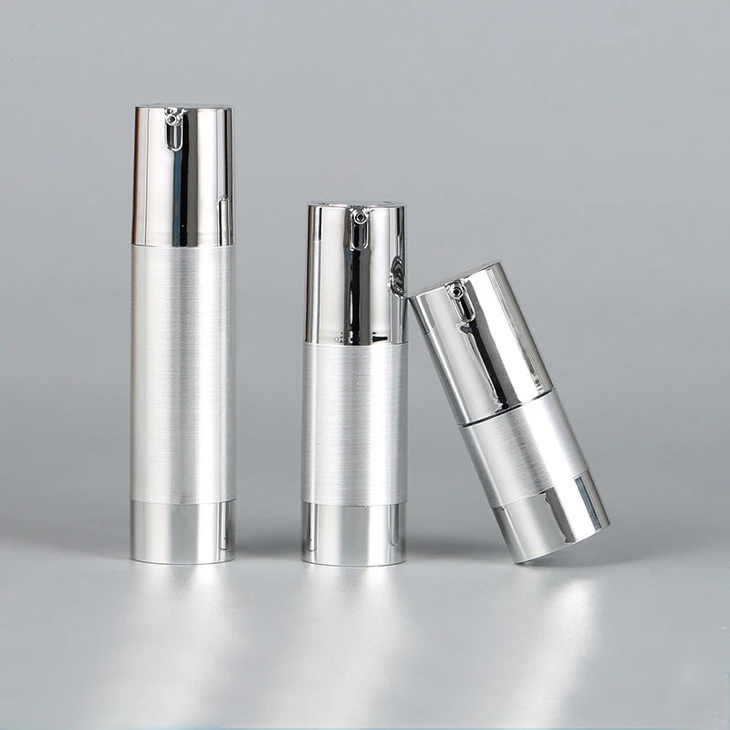 Ready Goods Empty Cylinder Round Cosmetic Lotion Packaging Matte Silver 50ml Airless Bottle