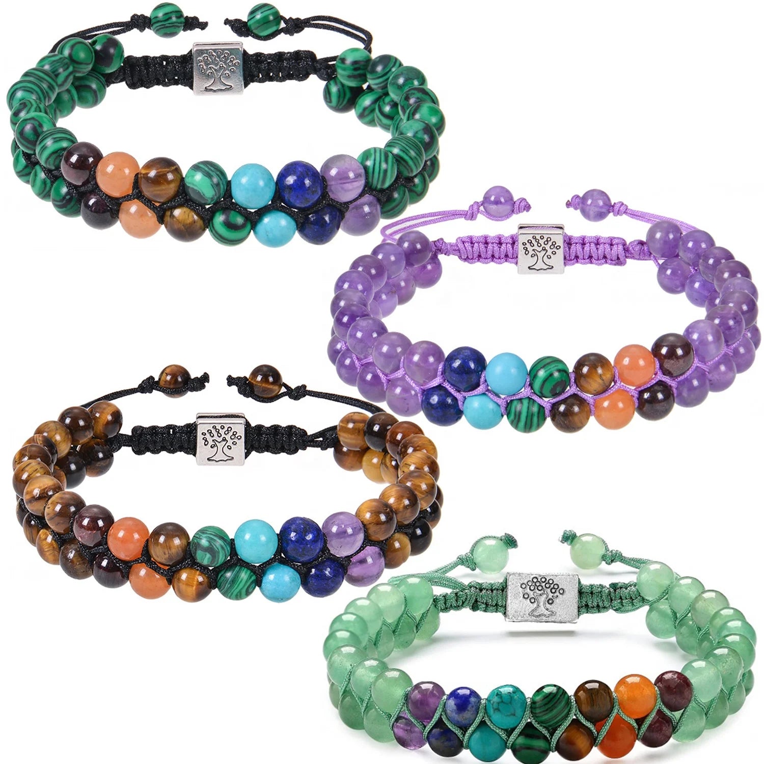 HIGH QUALITY 6mm Malachite Lava Agate Tiger Eyes Amethyst Beads Adjustable 7 Chakra Natural Stone Bracelet Jewelry for Women