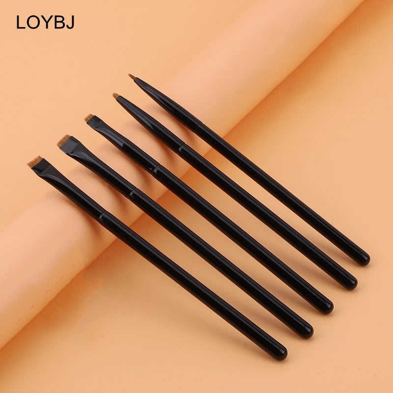 Yellow Wolf Tail Hair Wood Handle Thin Eyeliner & Eyebrow Smudge Detail Eyeshadow Lip Liner Makeup Brushes