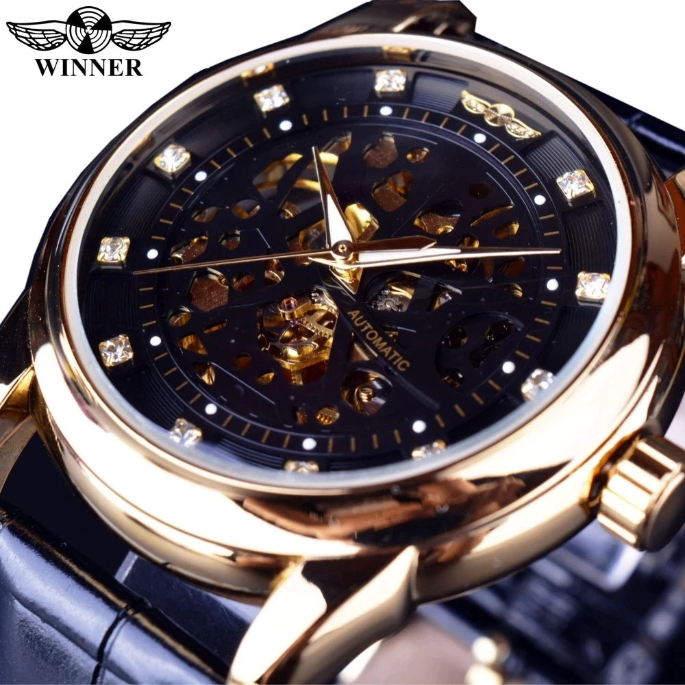 Winner Mechanical Watch Luxury Clock Male Skeleton Leather Hollow Men Wrist Watches Sport T-WINNER Dropshipping Montre Homme