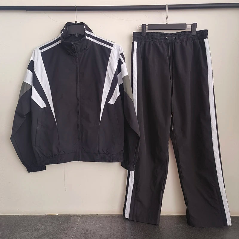 Nylon Windbreaker Tracksuit Football Man School Tech Color Block Sportswear Custom Logo OEM Men Oversized Retro Streetwear Fashi