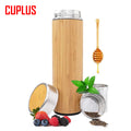 Custom Logo Wholesale Double Wall Stainless Steel Bamboo Flasks Tumbler with Tea Infuser for Loose Leaf Tea Keeping Hot Cold