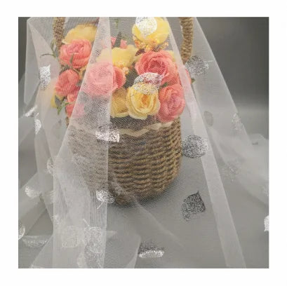2022 Good Quality Golden Gold Tulle Print Polyester Printed Mesh Shiny Foil Leaf Fabric