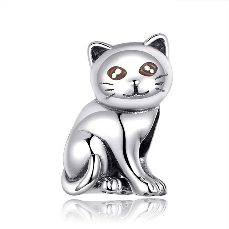 Qings Romantic 925 Sterling Silver Cat Charm Pendant Dangle Beads for Women & Children Perfect Gift