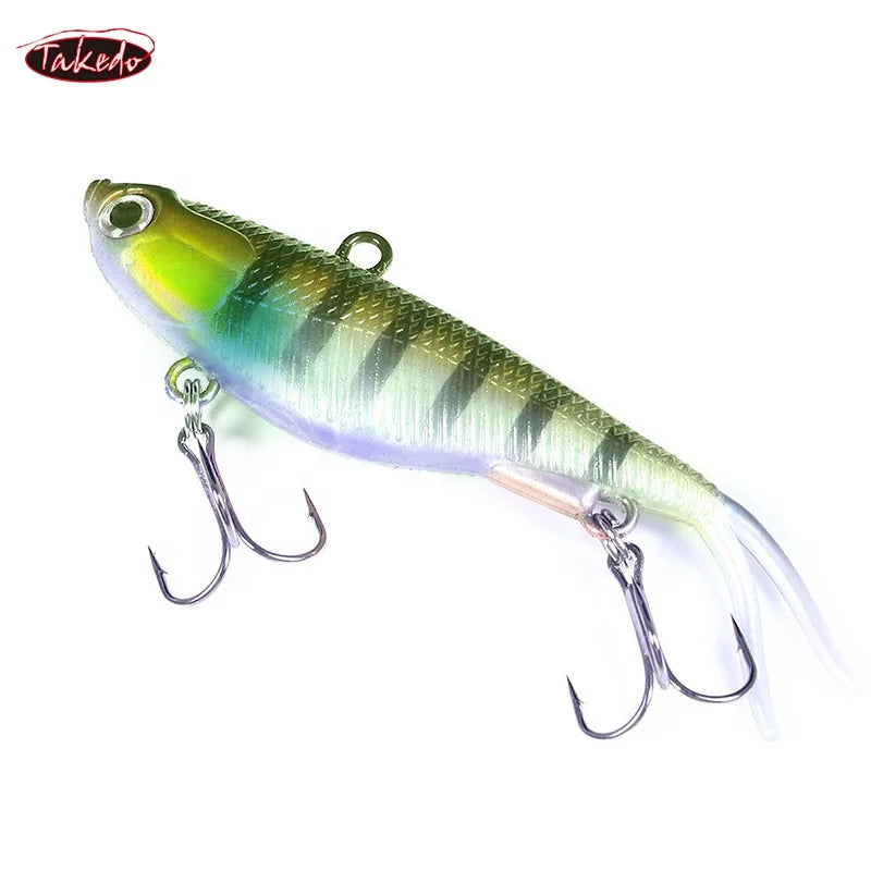 TAKEDO HJ11 LIVE  SHAD  Soft PVC Bait VIB Lead Jig Head Fish Lures Bass Fishing Tackle With Treble  Hook Sinking Soft Jig Lure