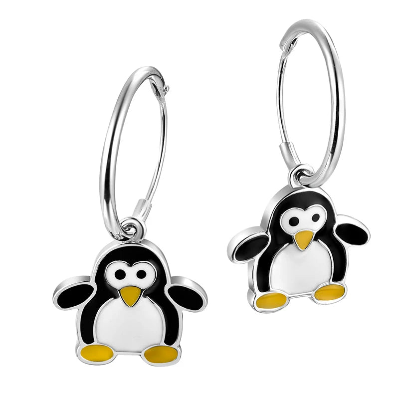 Direct Factory Price of Cute Animal Jewelry Enamel Penguin Silver Stud Earring 925 Sterling for Women Kids