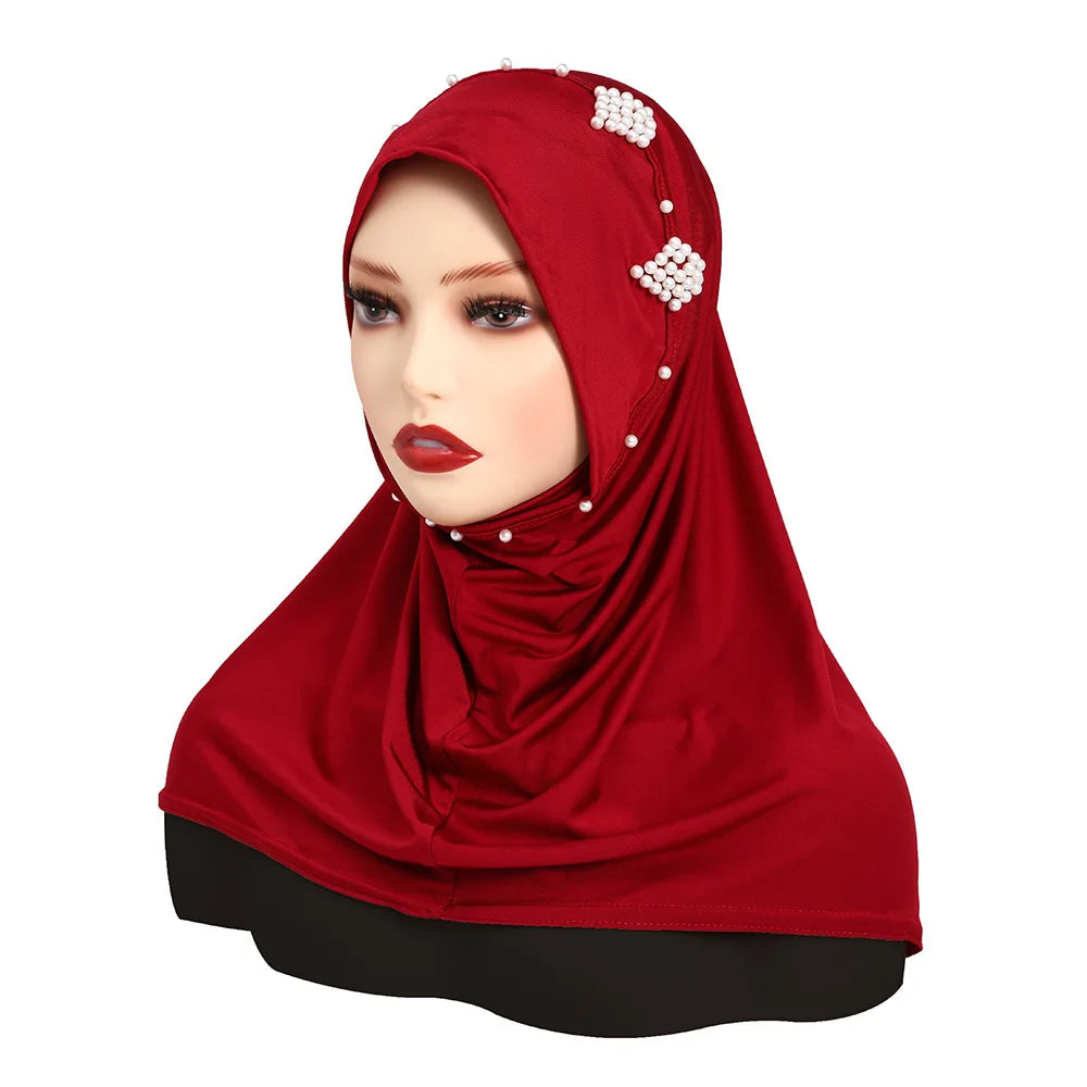 CCY Solid Color Muslim Instant Hijab Islamic Indonesia Turban Head Hijabs With Pearl for Women