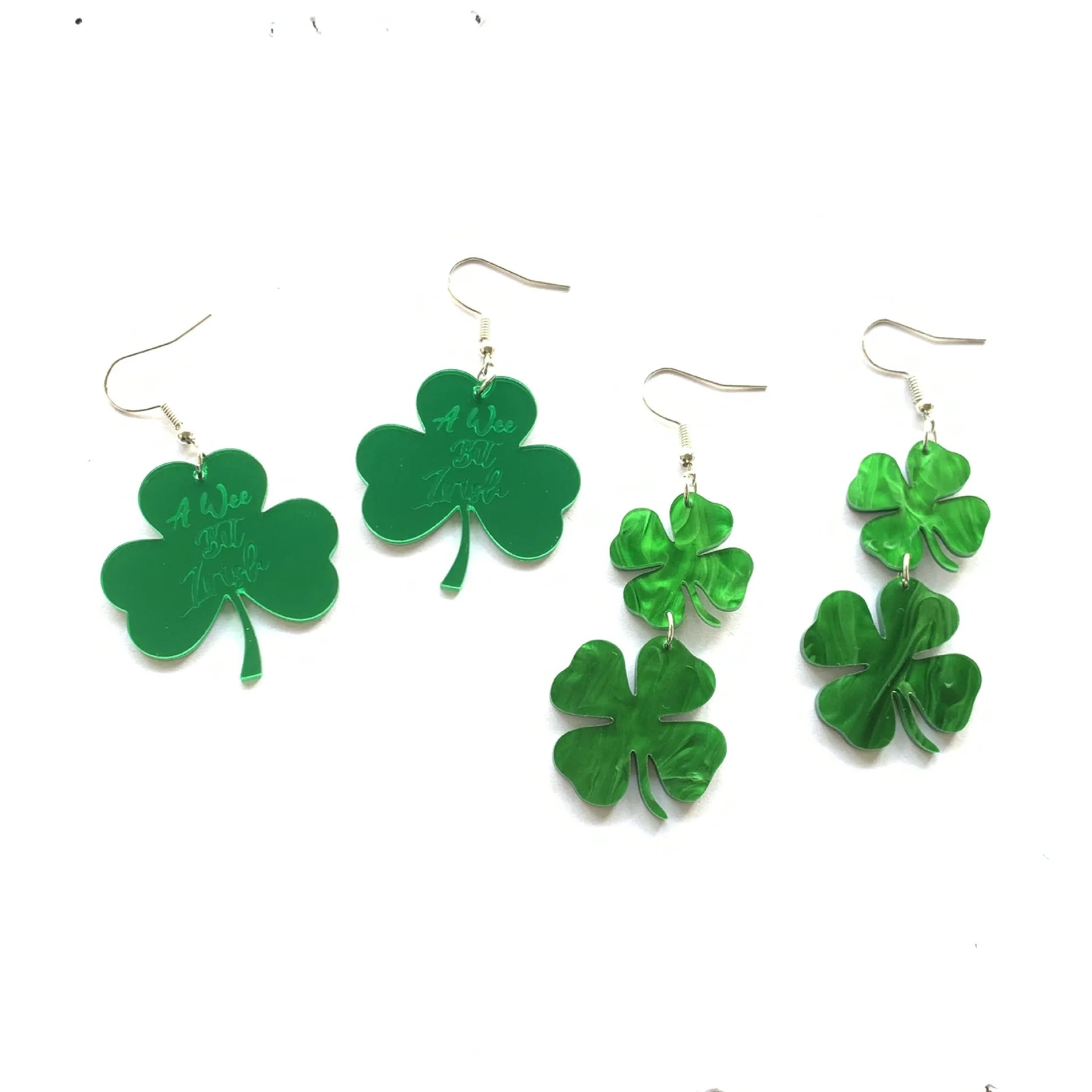 Vintage Green Four-leaf Clover Mirror Acrylic Drop Earrings for Women Lucky Irish Holiday Grass Leaf St Patrick's Day Fashion