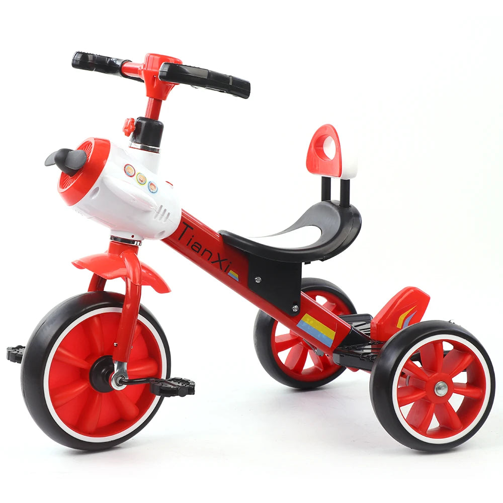 Red 3-Wheel Adjustable Steel Frame Comfort Ride-On Toddler Tricycle for Kids 2-4 Years Old Outdoor Music Plastic Trike Boys