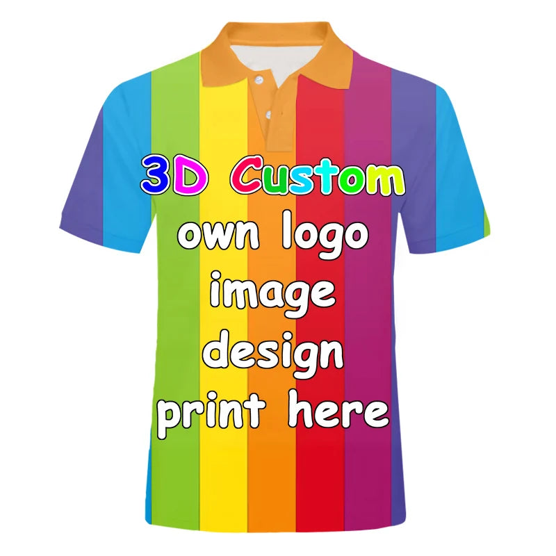 Fitspi 3d Customized Summer Polo Shirt Men Short Sleeve Diy Printed Shirt Dropshipping