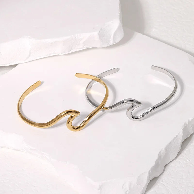 HOVANCI Fashion Stainless Steel Irregular Bangle Hypoallergenic Jewelry Latest Design PVD Gold Plated Stainless Steel Bangles