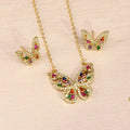 S11070 Jewellery Set18K Gold Plated CZ Micro Pave Butterfly Charm Chain Necklace and Stud Earring Jewelry Sets