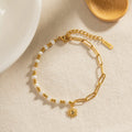 Delicate 18K Gold Plated Stainless Steel Jewelry Waterproof Elegant Pearl Bead Chain Sun Charm Bracelet for Anniversary