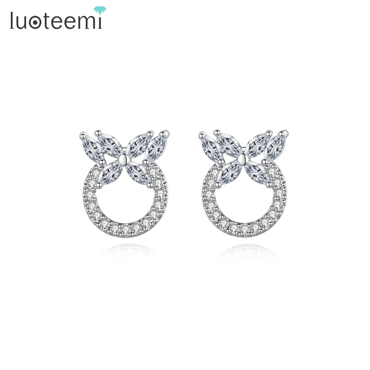 LUOTEEMI Korean Cubic Zirconia Zircon Flower Simple Luxury Fashion Earing for Girl Cute Earring Stud