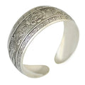 Vintage Silver Carved Spiral Flower Connecting Branches Pattern Wide Band Open Cuff Bracelet Bangle for Adult